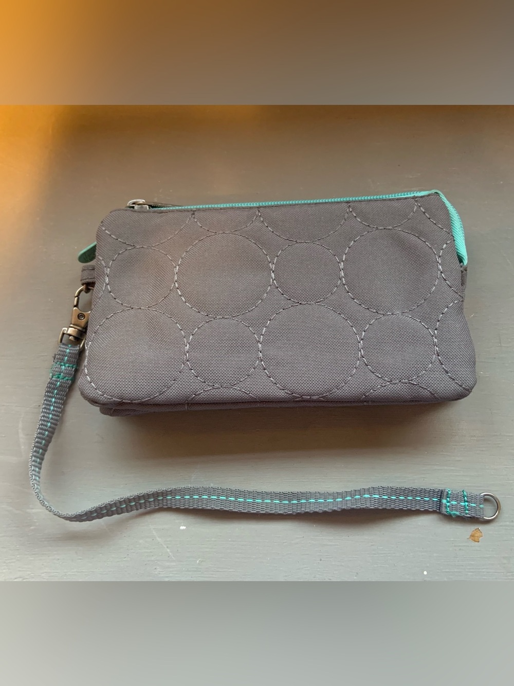 Thirty-one gray Wristlet Clutch with Teal Trim